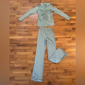 Green Ruched Top and Pants Set